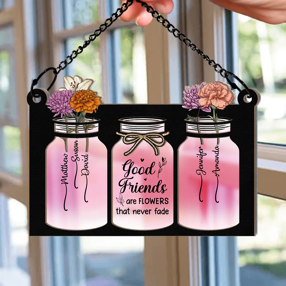 Birth Flower Grow An Old Friend - Personalized Window Hanging Suncatcher Ornament - Image 2