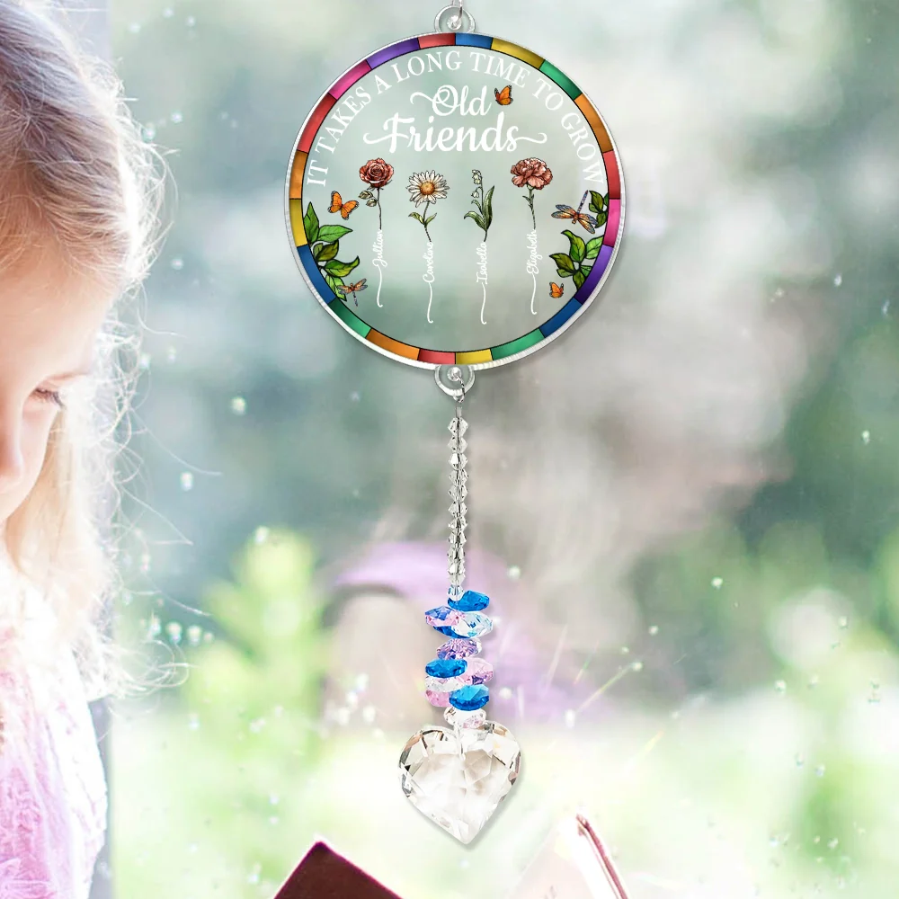 Birth Flower Grow An Old Friend To My Bestie - Personalized Heart Crystal Suncatcher - Image 6