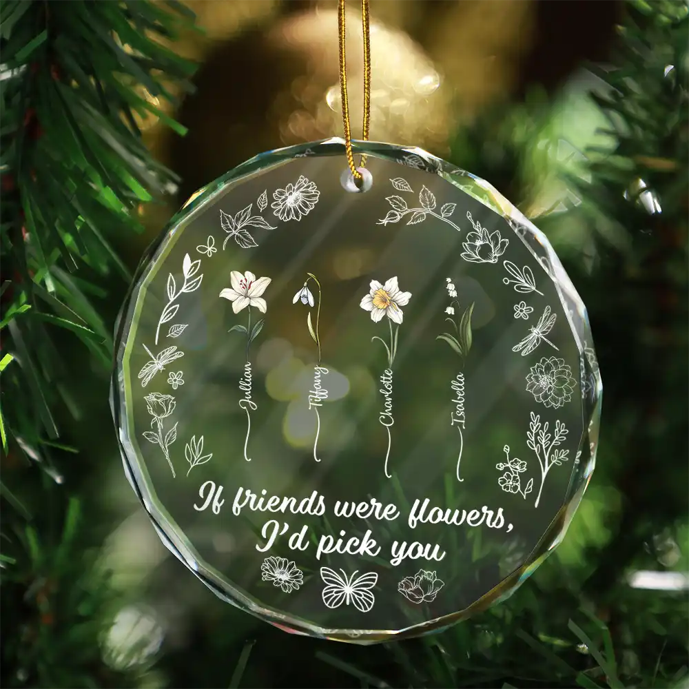 Birth Flower Grow Old Friends - Personalized Glass Ornament - Image 3