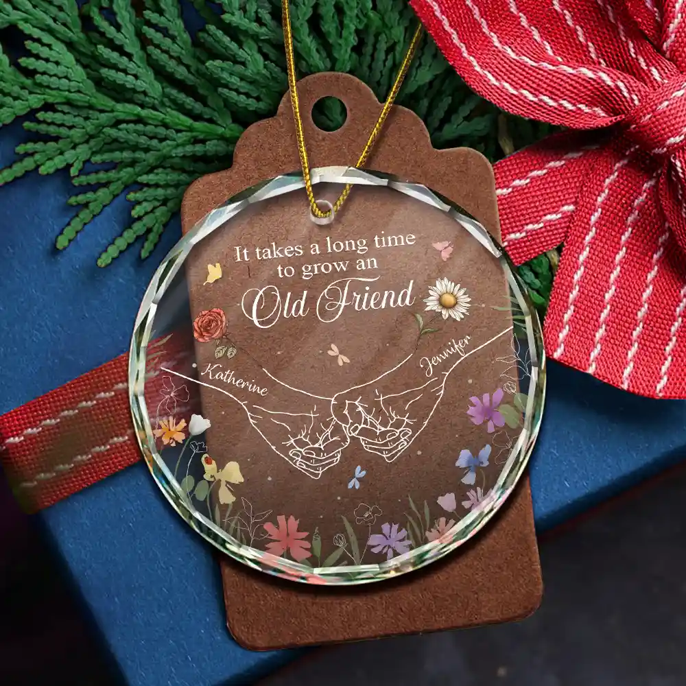Birth Flower Hands Grow An Old Friend - Personalized Circle Glass Ornament - Image 5