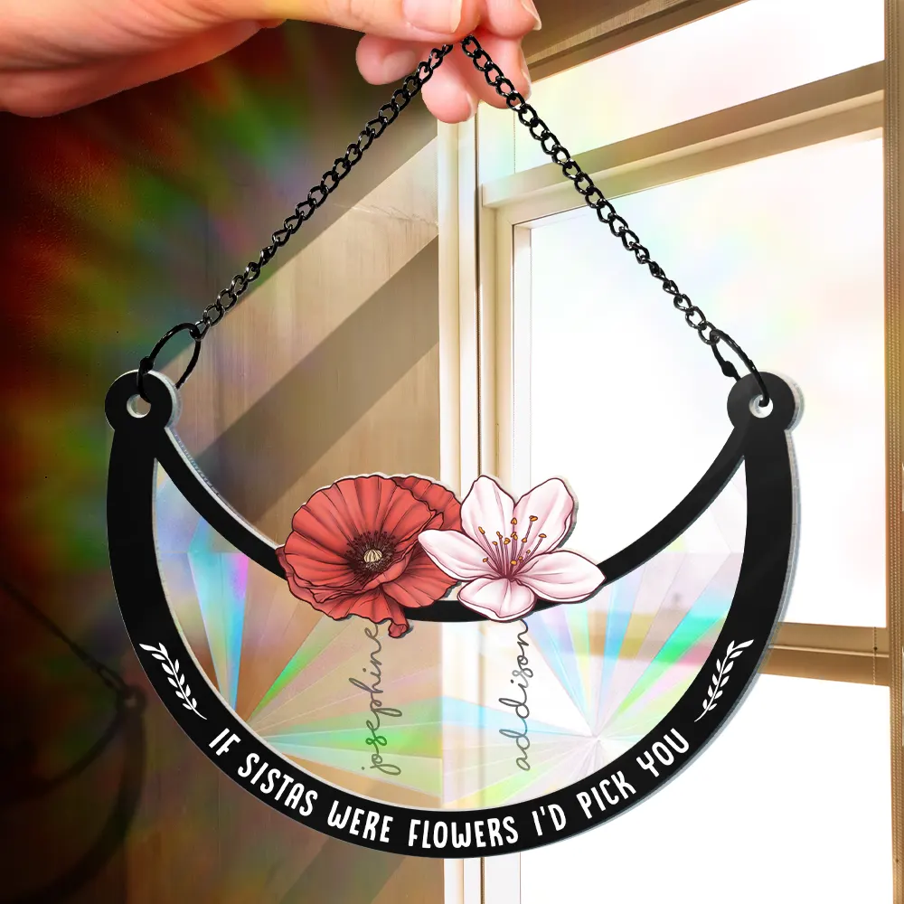 Birth Flower If Besties Were Flowers I'd Pick You - Personalized Window Hanging Rainbow Suncatcher - Image 2