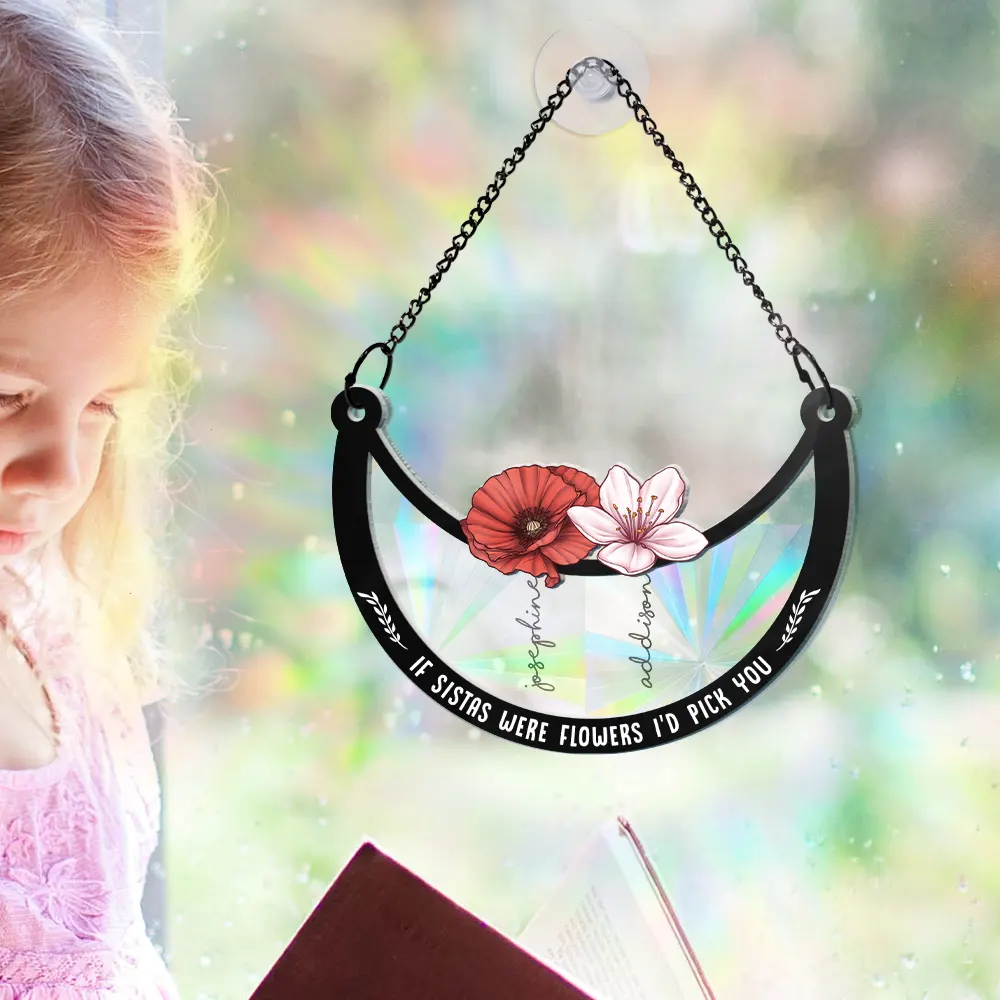 Birth Flower If Besties Were Flowers I'd Pick You - Personalized Window Hanging Rainbow Suncatcher - Image 5