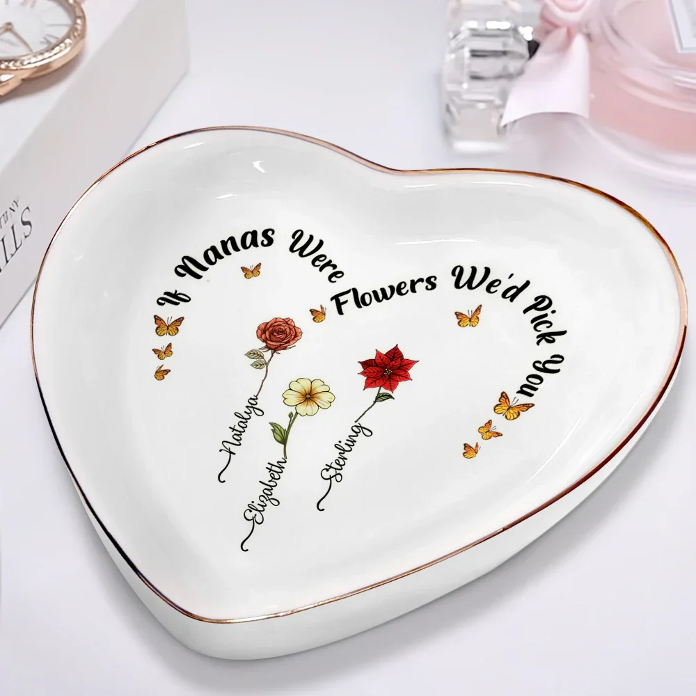 Birth Flower If Nanas Were Flowers I'd Pick You - Personalized Heart Ring Dish - Image 2