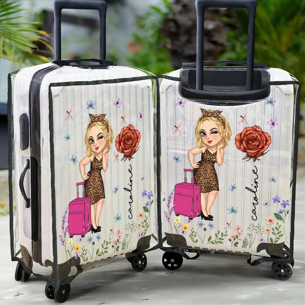 Birth Flower Just A Girl Who Loves Traveling - Personalized Clear Luggage Cover - Image 2
