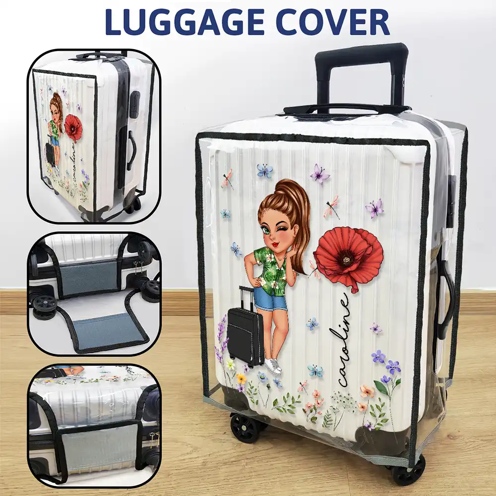 Birth Flower Just A Girl Who Loves Traveling - Personalized Clear Luggage Cover - Image 3
