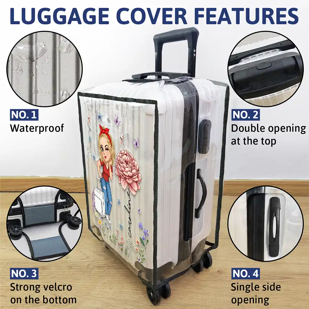 Birth Flower Just A Girl Who Loves Traveling - Personalized Clear Luggage Cover - Image 4
