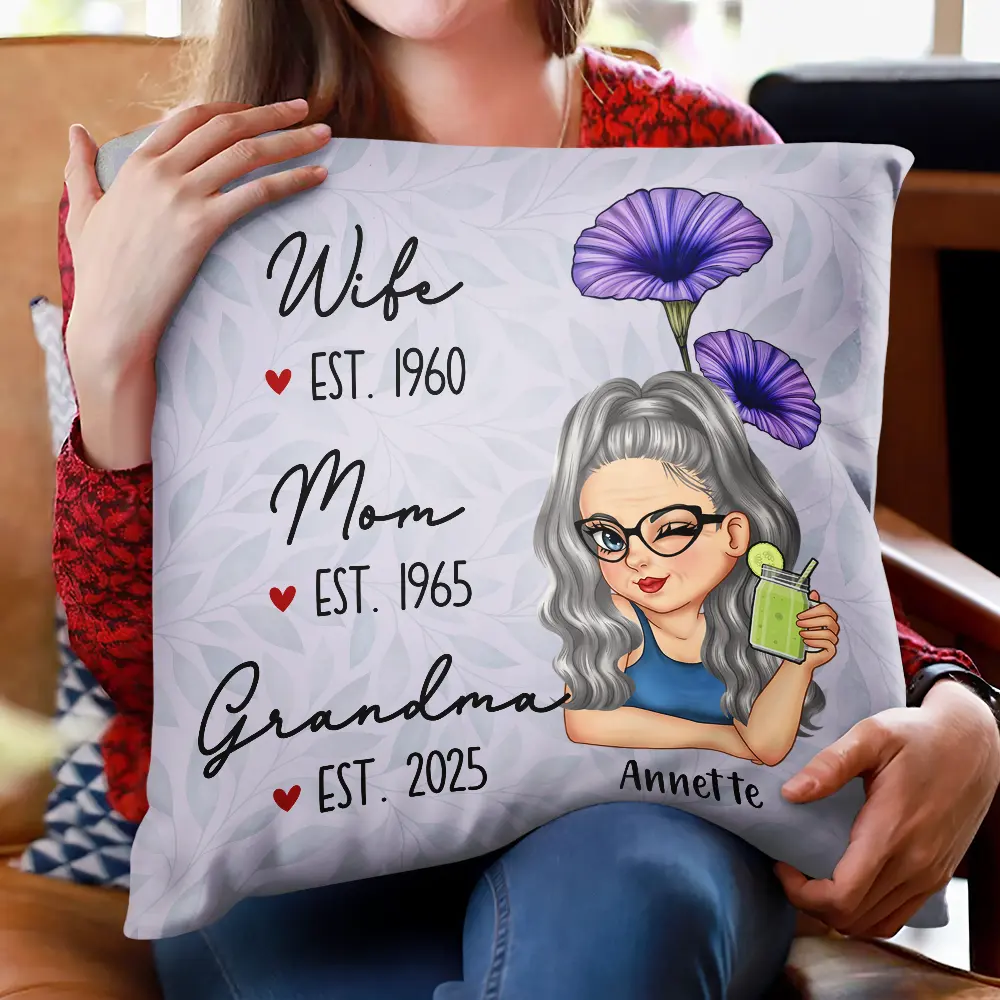 Birth Flower Mom Grandma Great Grandma - Personalized Pillow - Image 2