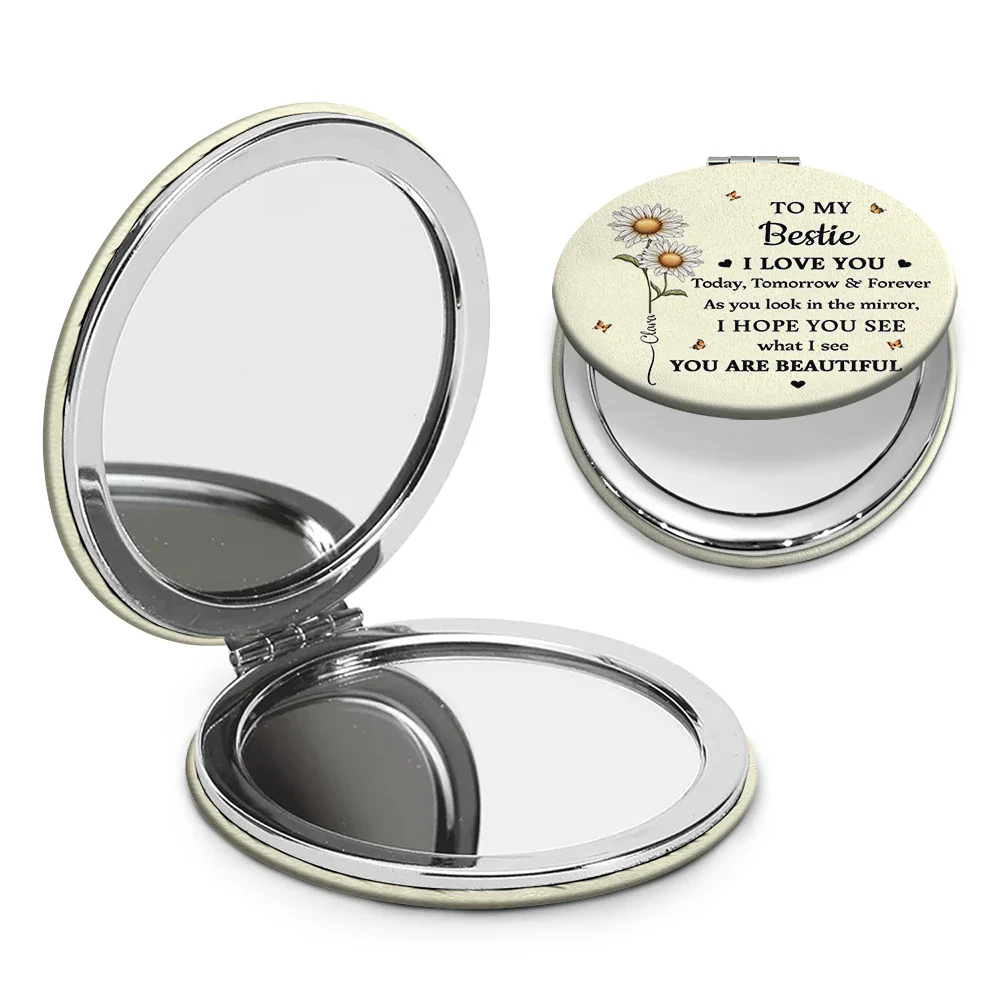 Birth Flower My Daughter You Are Beautiful - Personalized Circle Compact Mirror - Image 2