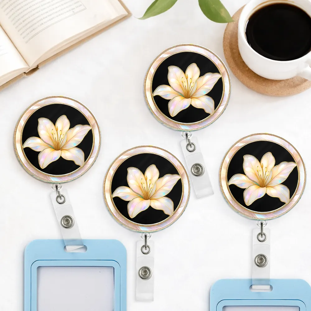 Birth Flower Nacre Effect Custom Shape - Personalized Badge Reel - Image 4