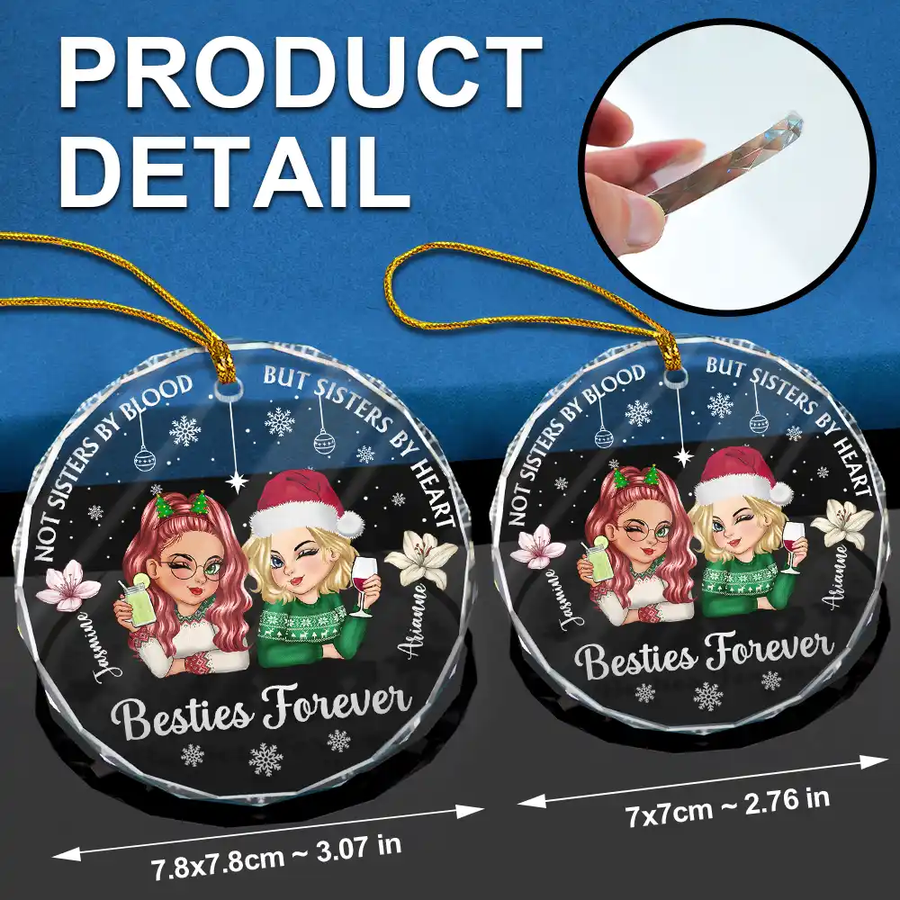 Birth Flower Not Sisters By Blood But Sisters By Heart - Personalized Circle Glass Ornament - Image 6