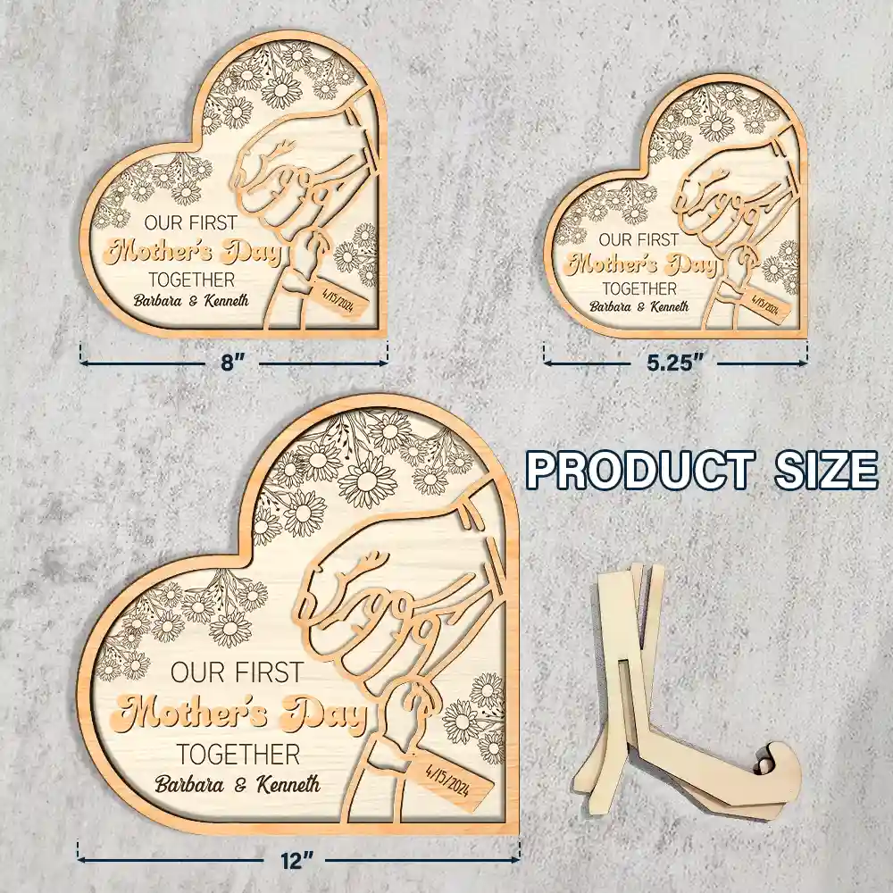 Birth Flower Our First Mother's Day Together - Personalized 2-Layered Wooden Plaque With Stand - Image 4