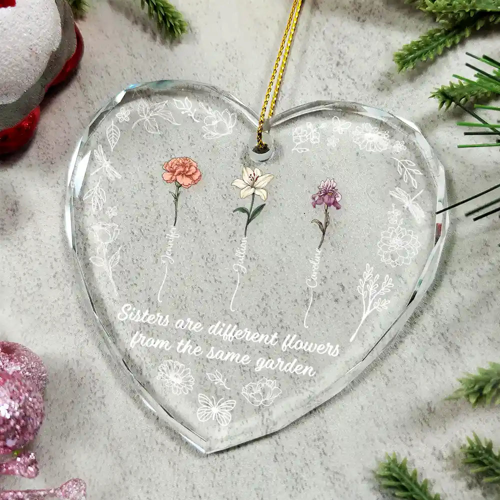 Birth Flower Sisters Are Different Flowers - Personalized Glass Ornament - Image 5