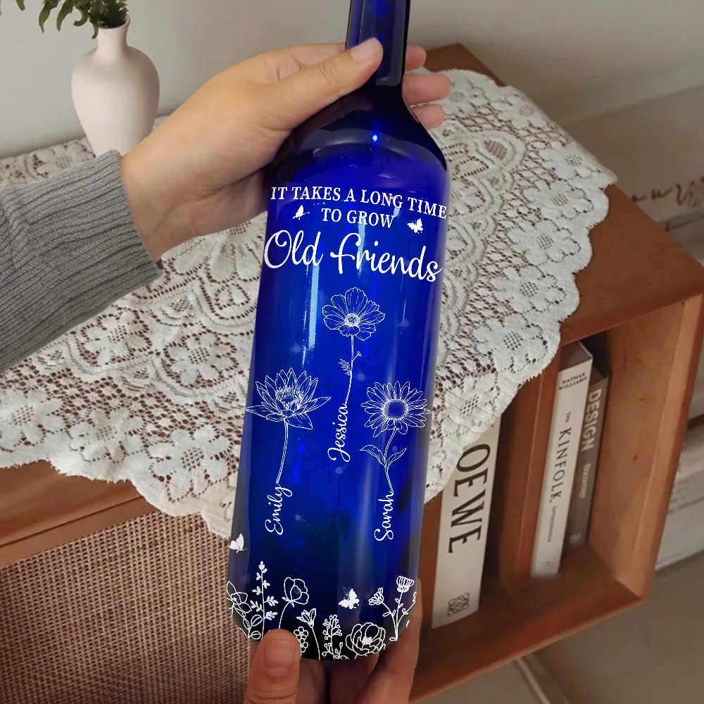 Birth Flower Sisters Besties From The Same Garden - Personalized Blue Bottle Light - Image 2