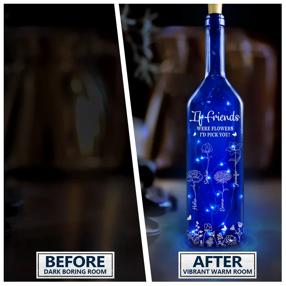 Birth Flower Sisters Besties From The Same Garden - Personalized Blue Bottle Light - Image 3