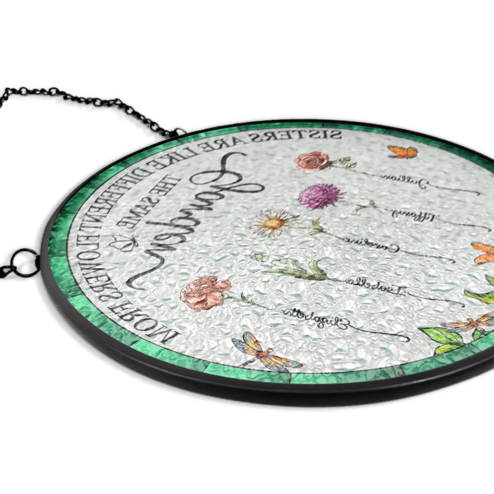 Birth Flower Sisters From The Same Garden - Personalized Stained Glass Window Hanging Suncatcher - Image 4