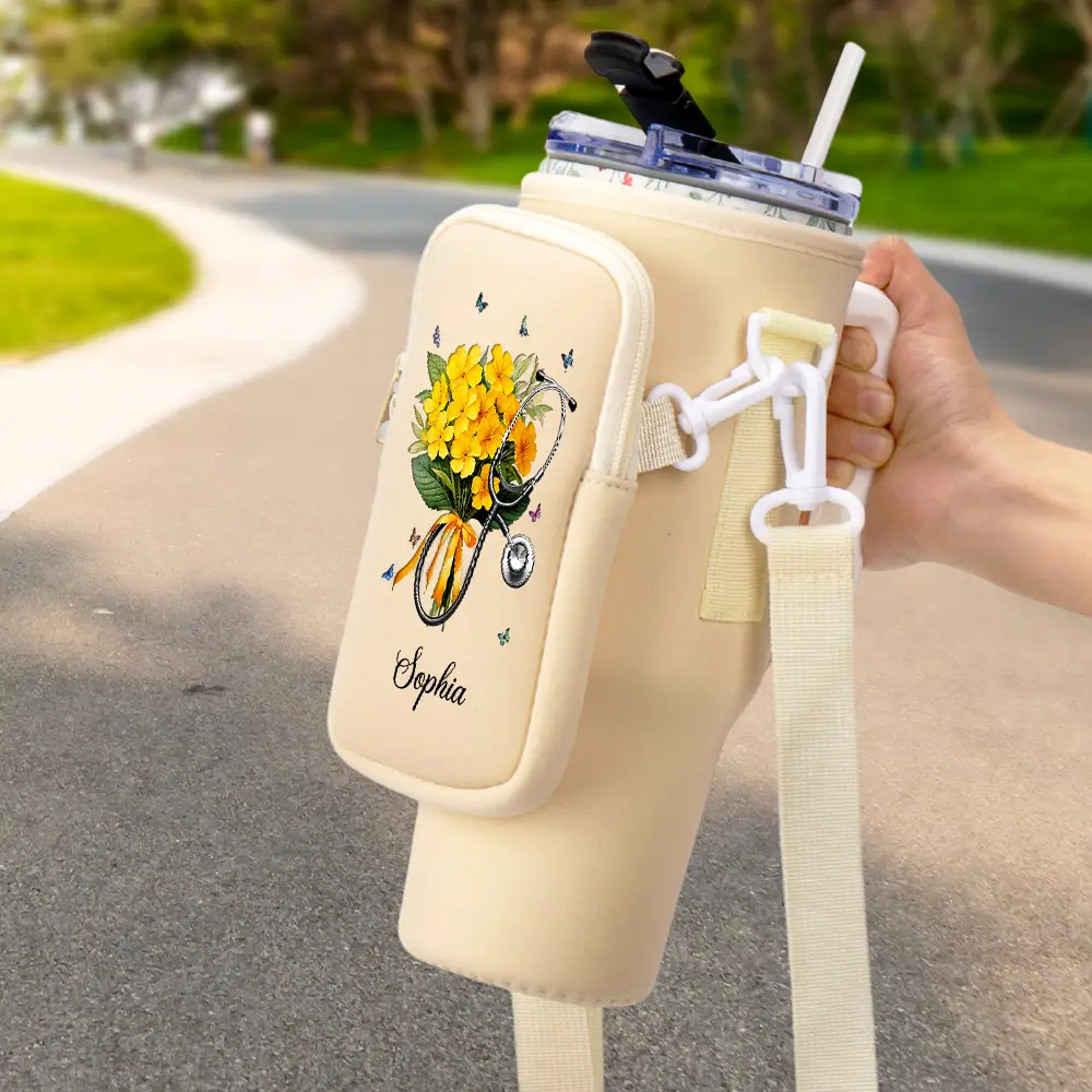 Birth Flower Stethoscope - Personalized Bottle Carrier Bag - Image 2
