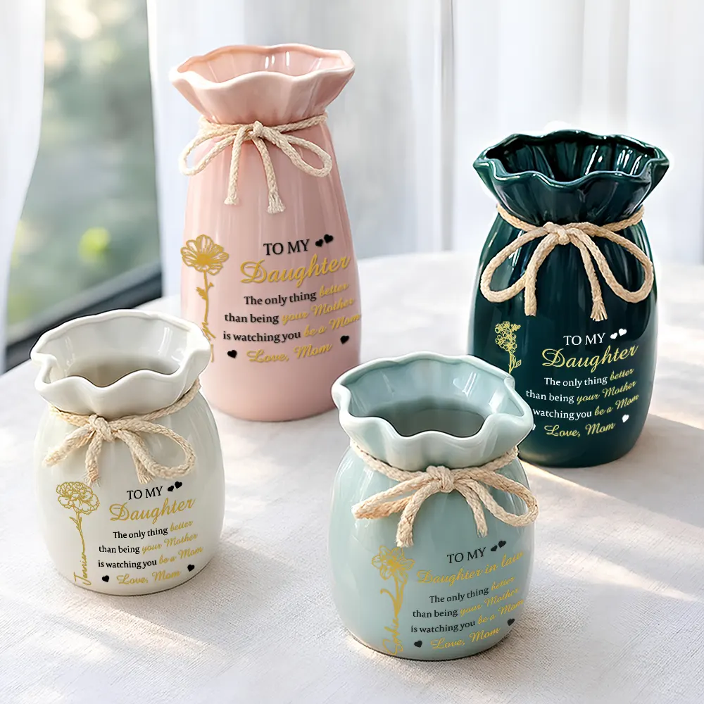 Birth Flower Watching You Be A Mom - Personalized Ribbon Tie Flower Vase - Image 3