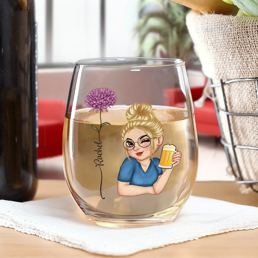 Birth Flower You Are Amazing And Strong - Personalized Stemless Wine Glass - Image 2