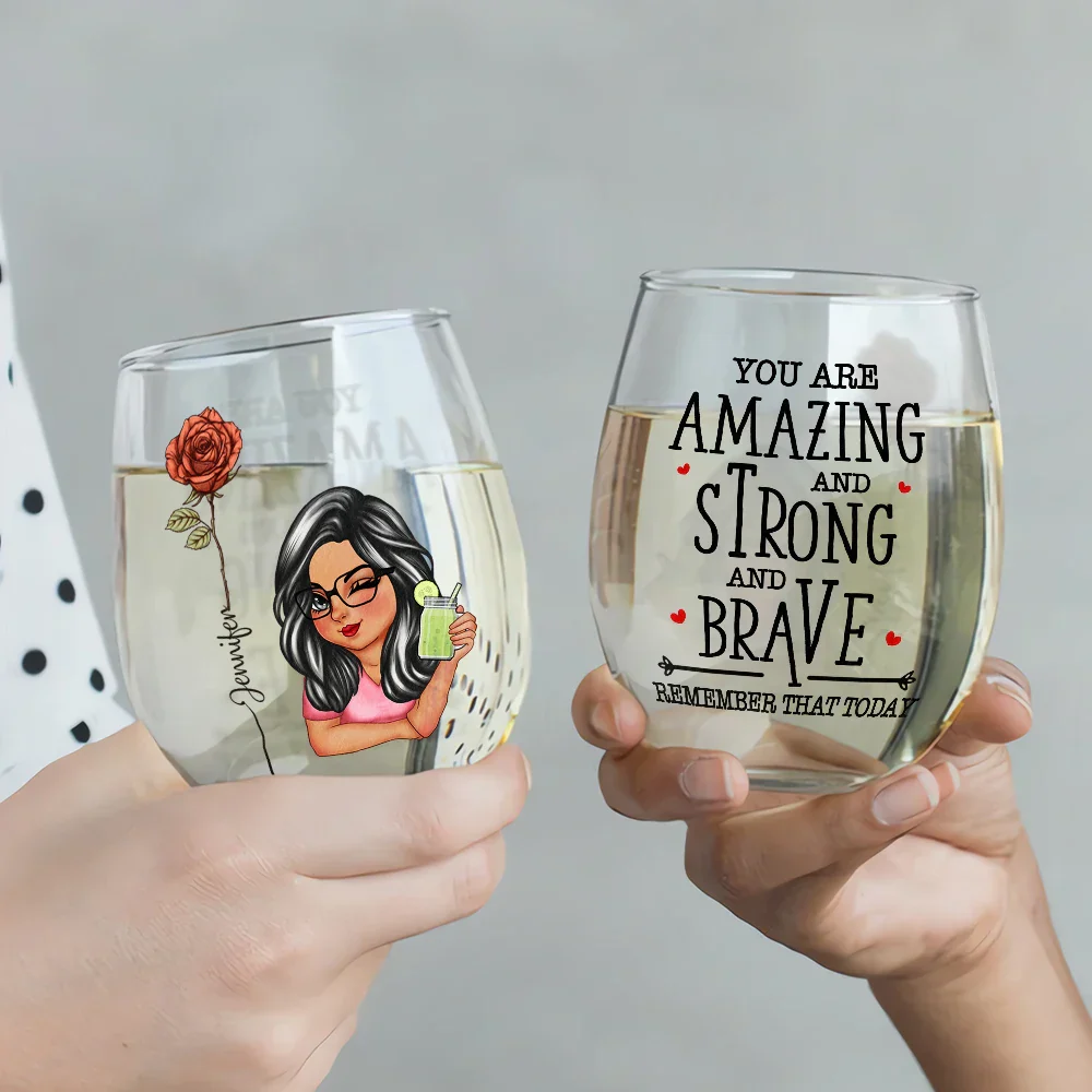 Birth Flower You Are Amazing And Strong - Personalized Stemless Wine Glass - Image 3