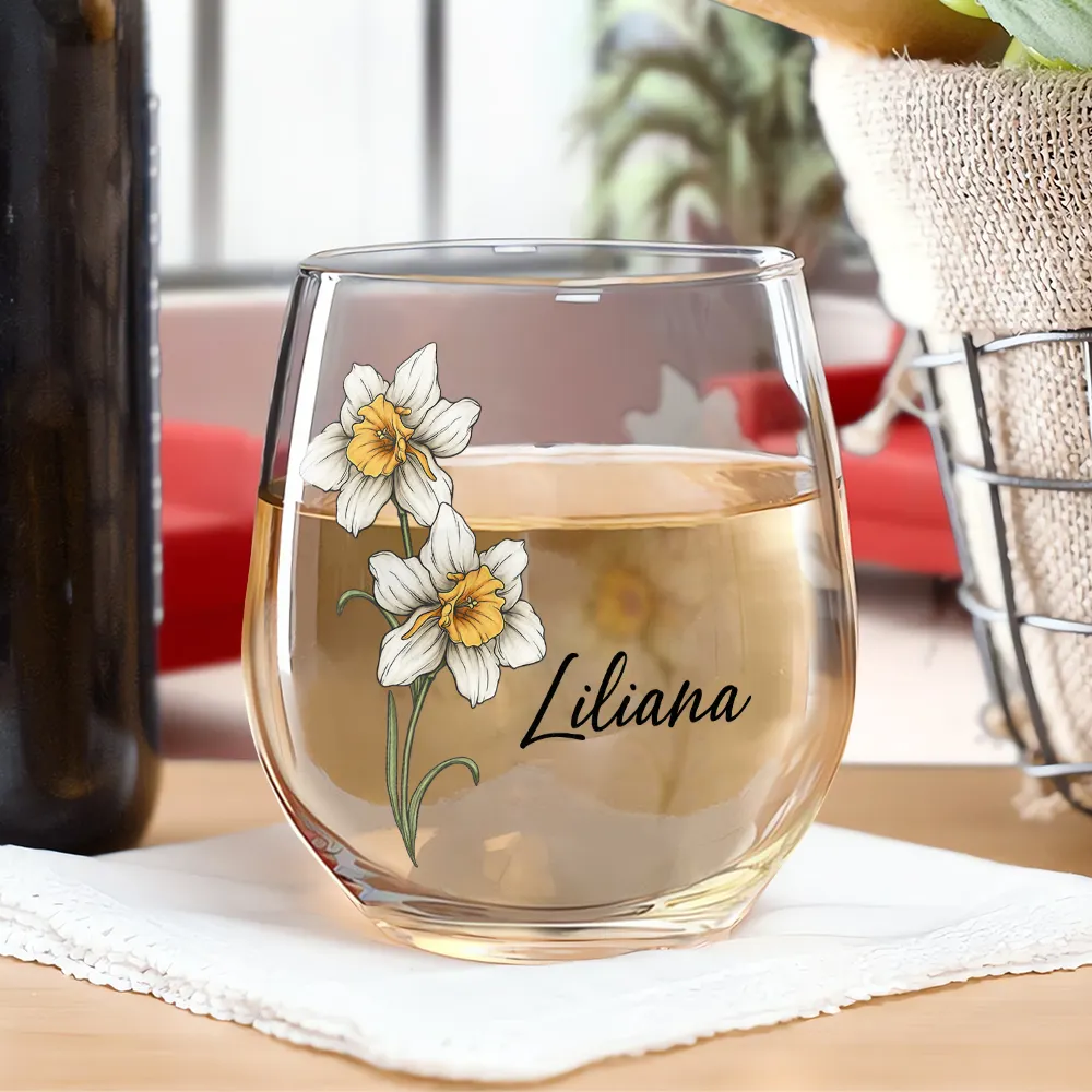 Birth Flowers Bloom Where You're Planted - Personalized Stemless Wine Glass - Image 2