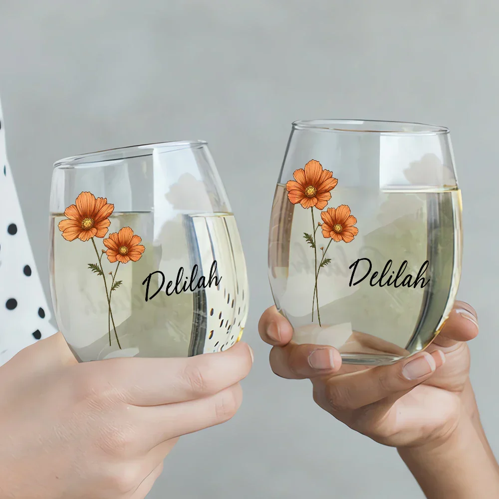Birth Flowers Bloom Where You're Planted - Personalized Stemless Wine Glass - Image 3