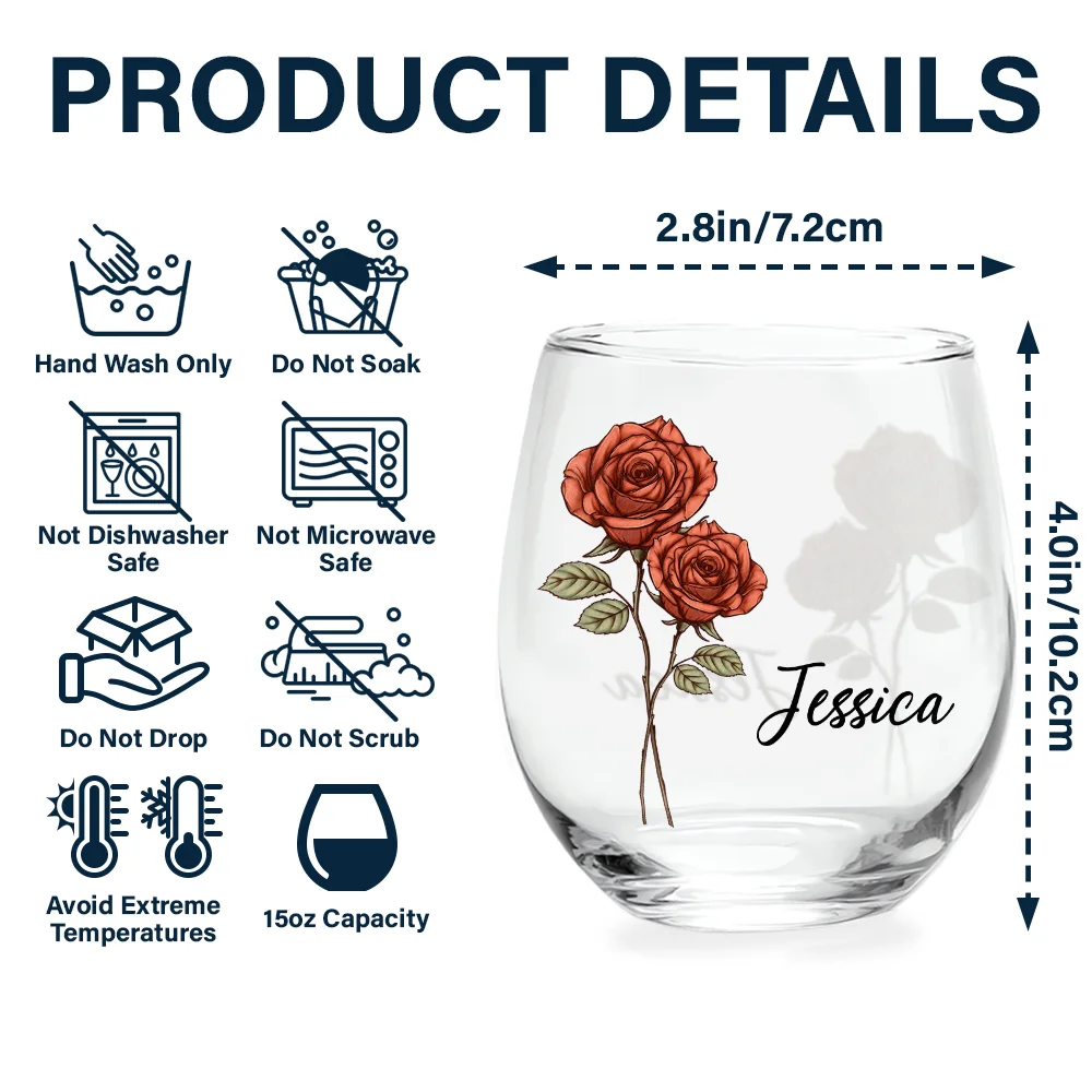 Birth Flowers Bloom Where You're Planted - Personalized Stemless Wine Glass - Image 5
