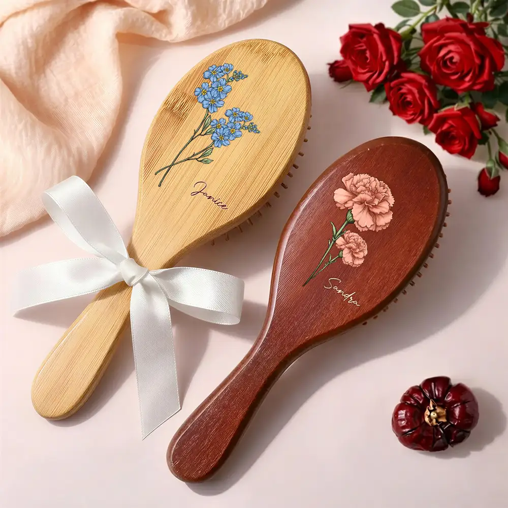 Birth Flowers Bloom Where You're Planted - Personalized Wooden Hair Brush - Image 2