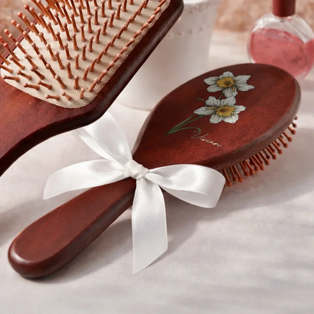 Birth Flowers Bloom Where You're Planted - Personalized Wooden Hair Brush - Image 4
