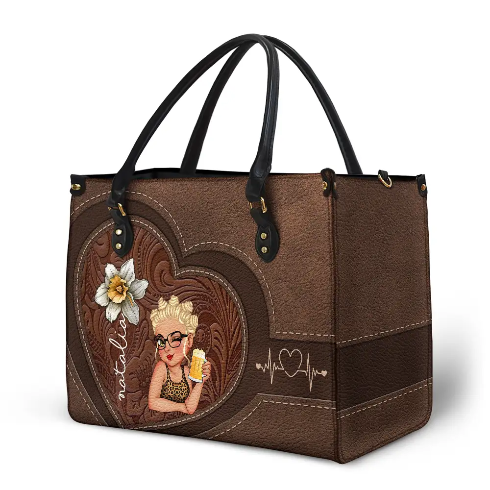Birth Flowers Bloom Where You're Planted Woman Mom Grandma - Personalized Leather Bag - Image 2
