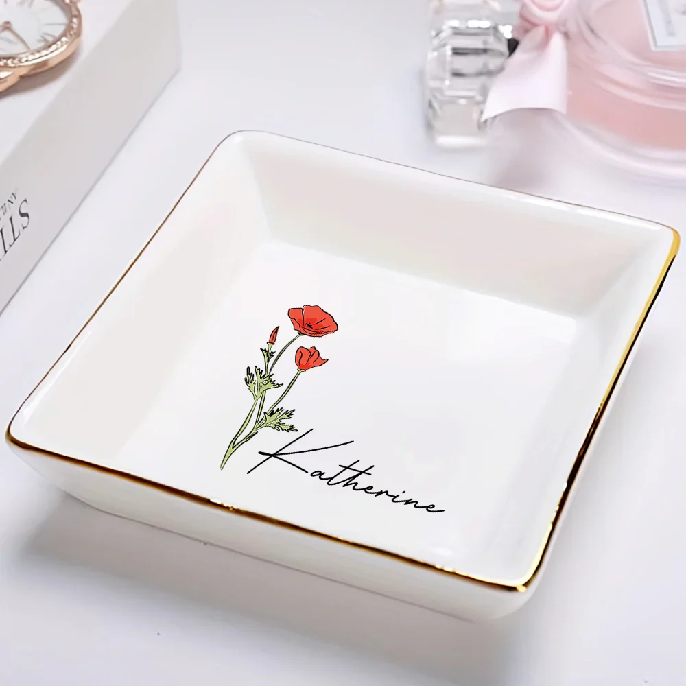 Birth Flowers For Women - Personalized Ring Dish - Image 2