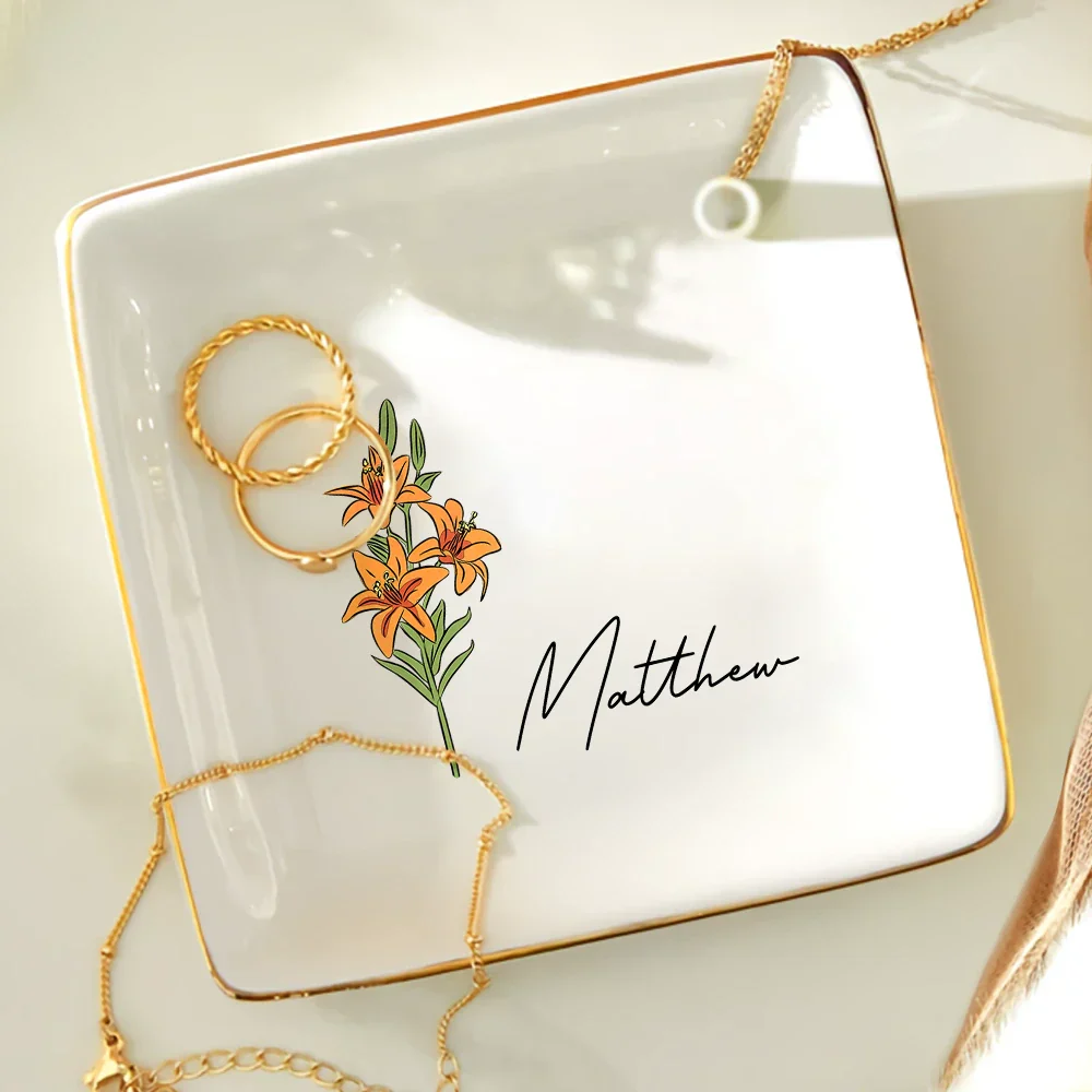 Birth Flowers For Women - Personalized Ring Dish - Image 4