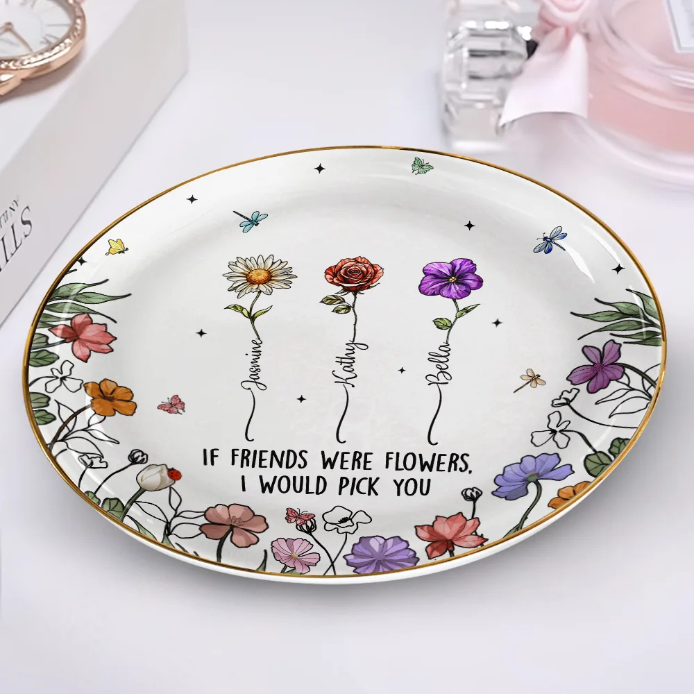 Birth Flowers Grow An Old Friend - Personalized Round Ring Dish - Image 2