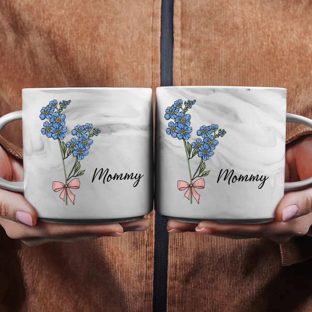 Birth Flowers Mom Grandma Nana - Personalized Marble Mug - Image 2