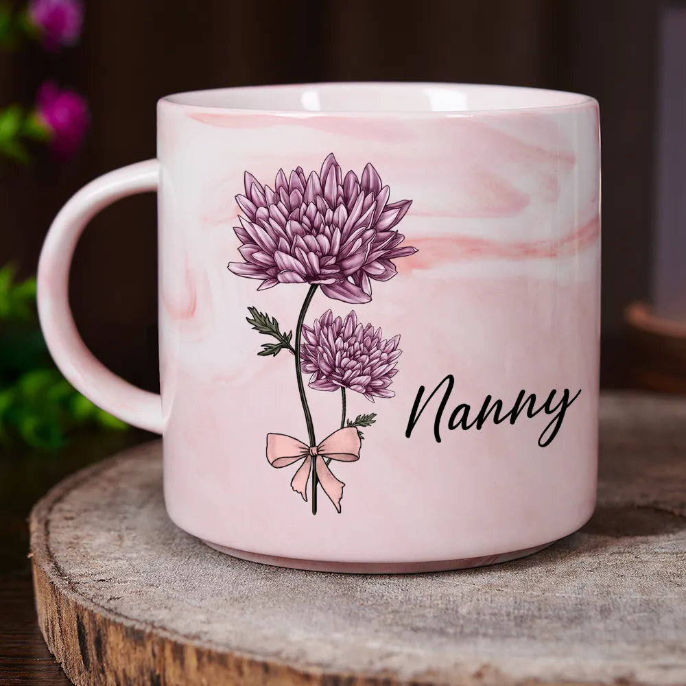 Birth Flowers Mom Grandma Nana - Personalized Marble Mug - Image 3