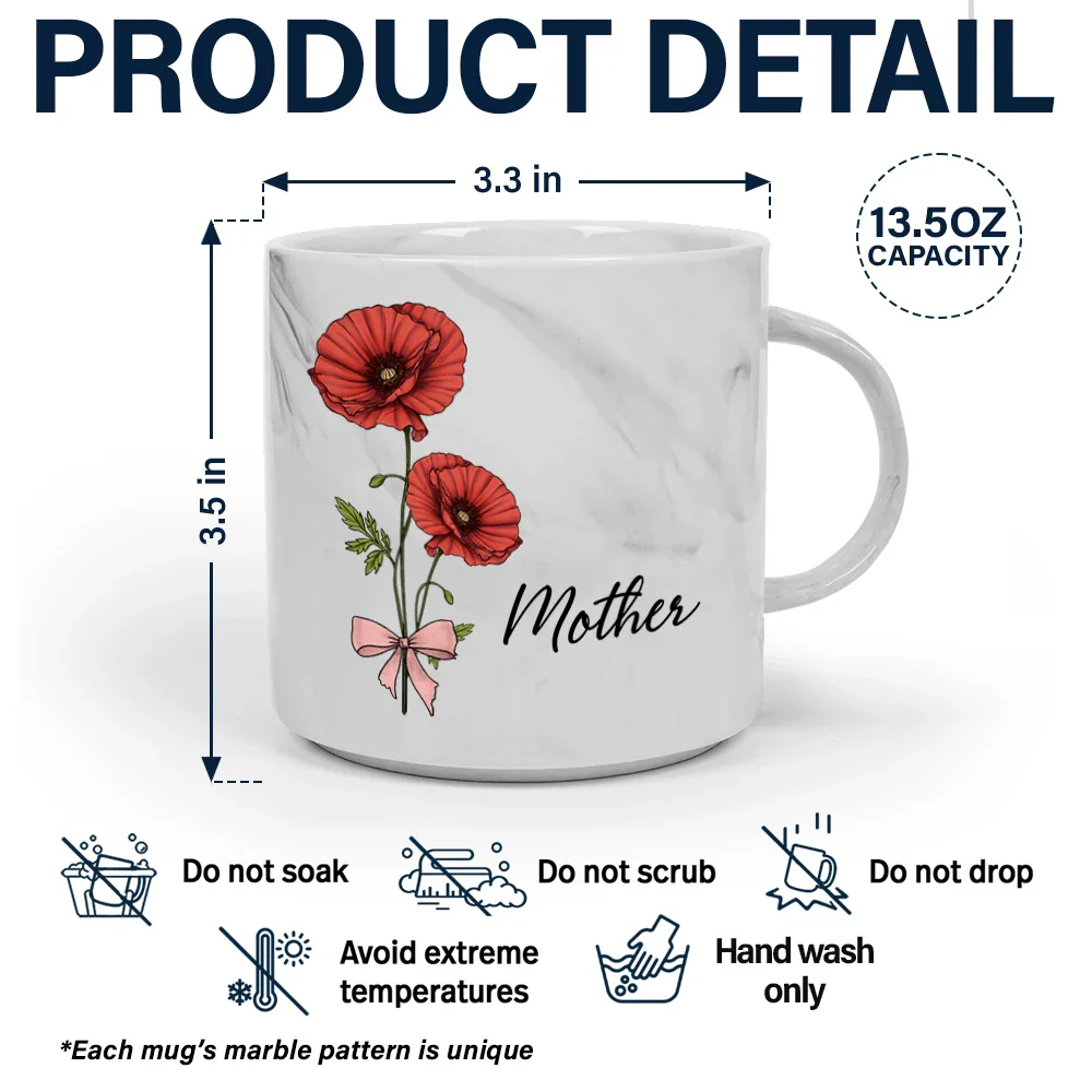 Birth Flowers Mom Grandma Nana - Personalized Marble Mug - Image 5