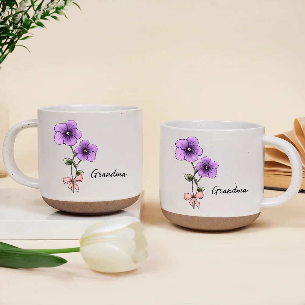 Birth Flowers Mom Grandma Nana - Personalized Pottery Mug - Image 2