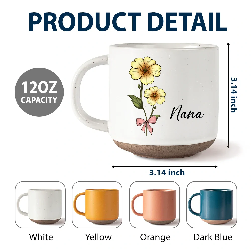 Birth Flowers Mom Grandma Nana - Personalized Pottery Mug - Image 6