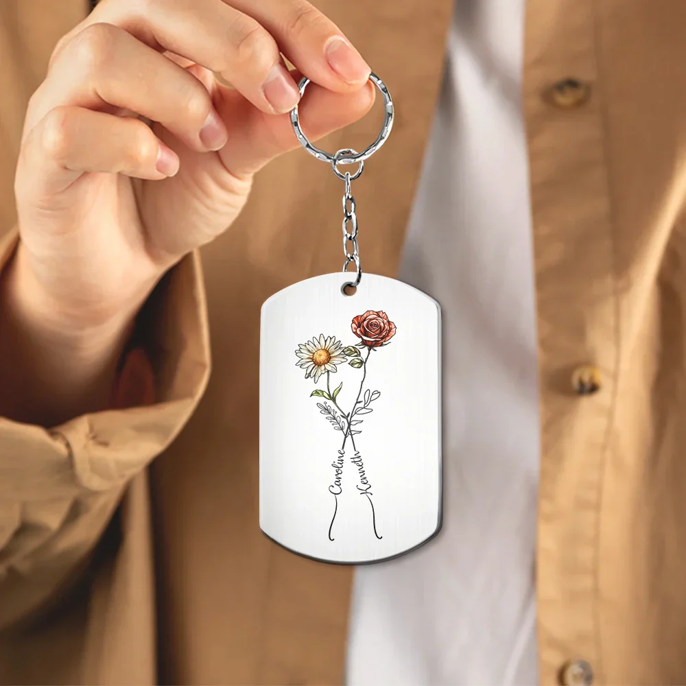 Birth Flowers With Calendar Our Love Bloomed - Personalized Aluminum Keychain - Image 4