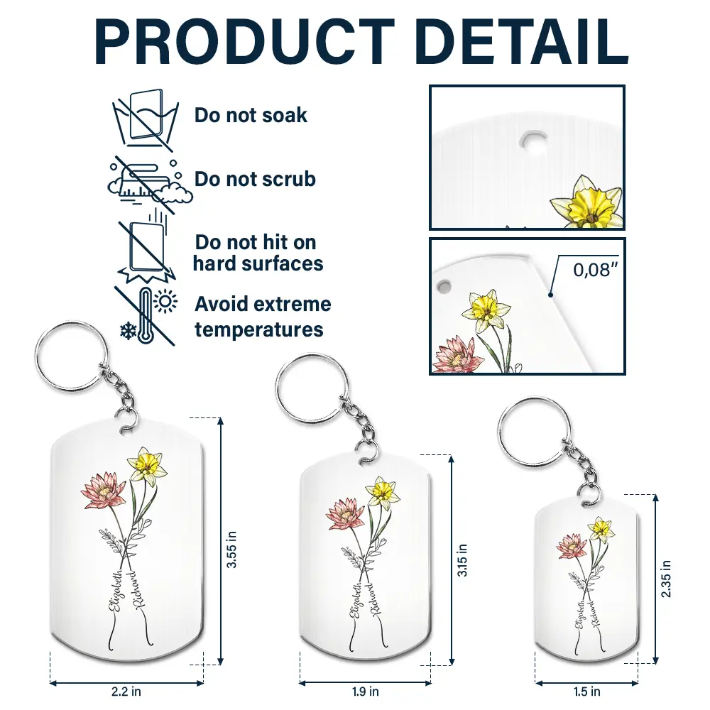 Birth Flowers With Calendar Our Love Bloomed - Personalized Aluminum Keychain - Image 5