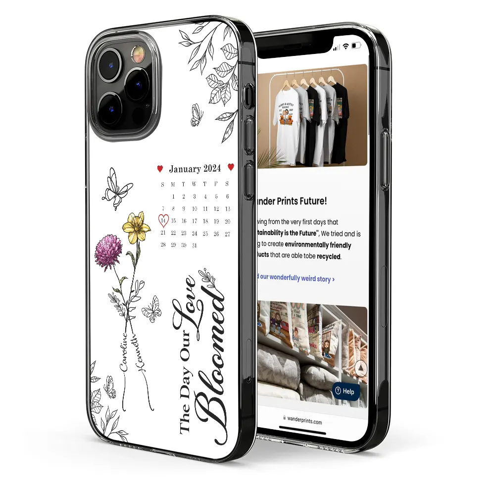 Birth Flowers With Calendar Our Love Bloomed - Personalized Clear Phone Case - Image 2