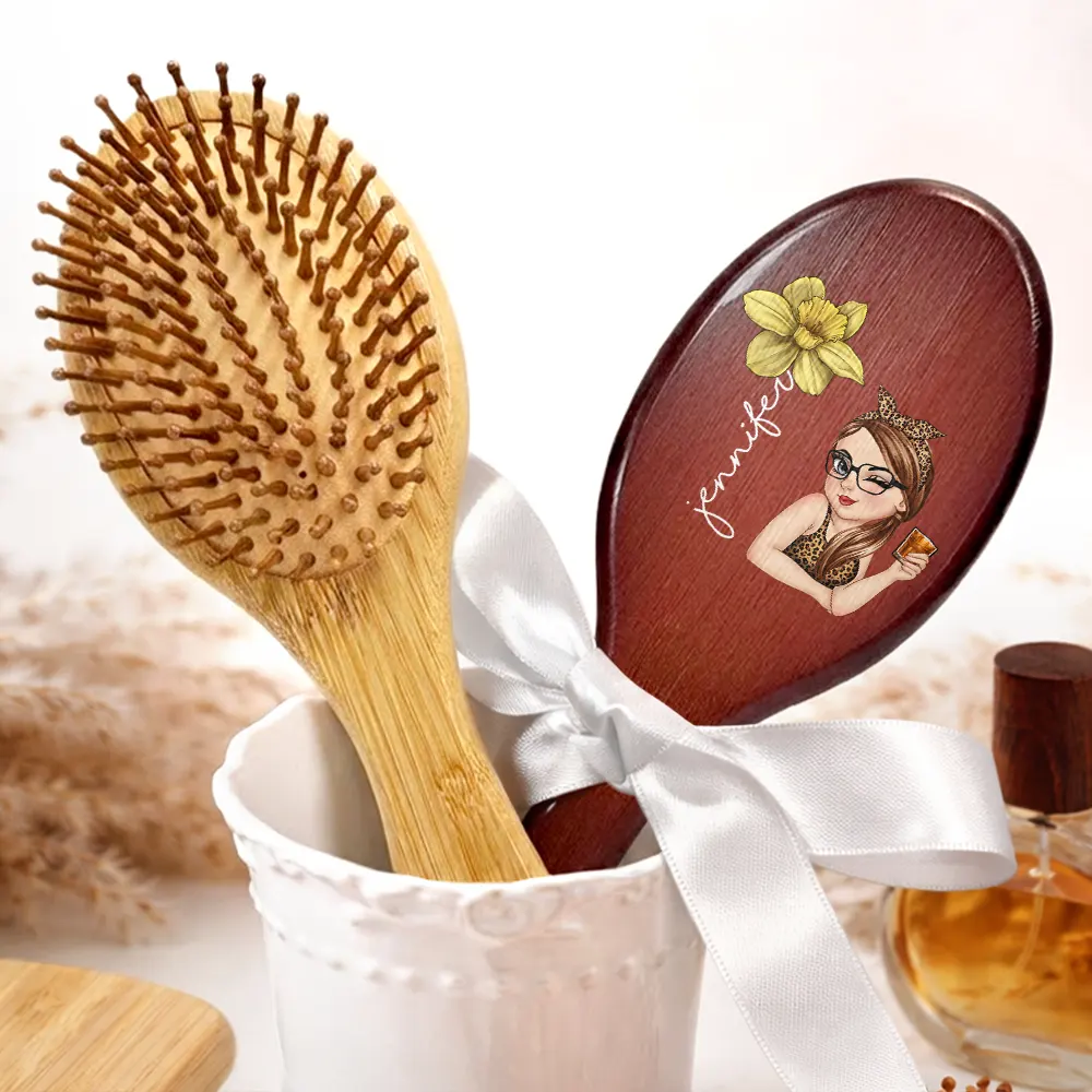 Birth Flowers Woman Bloom Where You're Planted - Personalized Wooden Hair Brush - Image 5