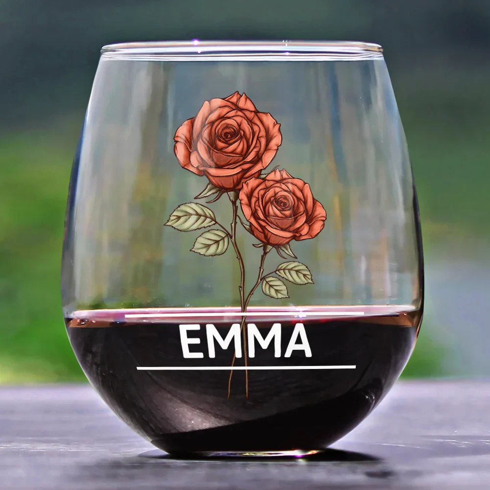 Birth Flowers Woman - Personalized Stemless Wine Glass - Image 2