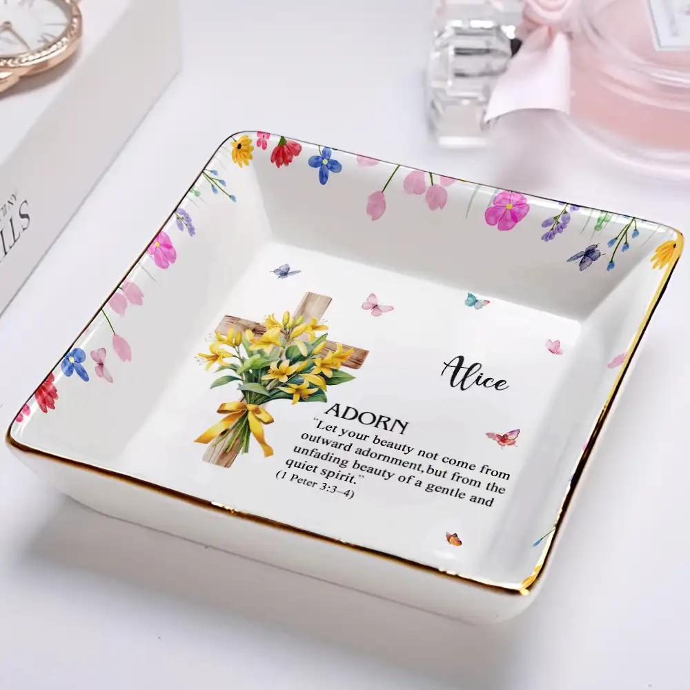 Birth Month Bouquet With Matching Bible Verse - Personalized Ring Dish - Image 2