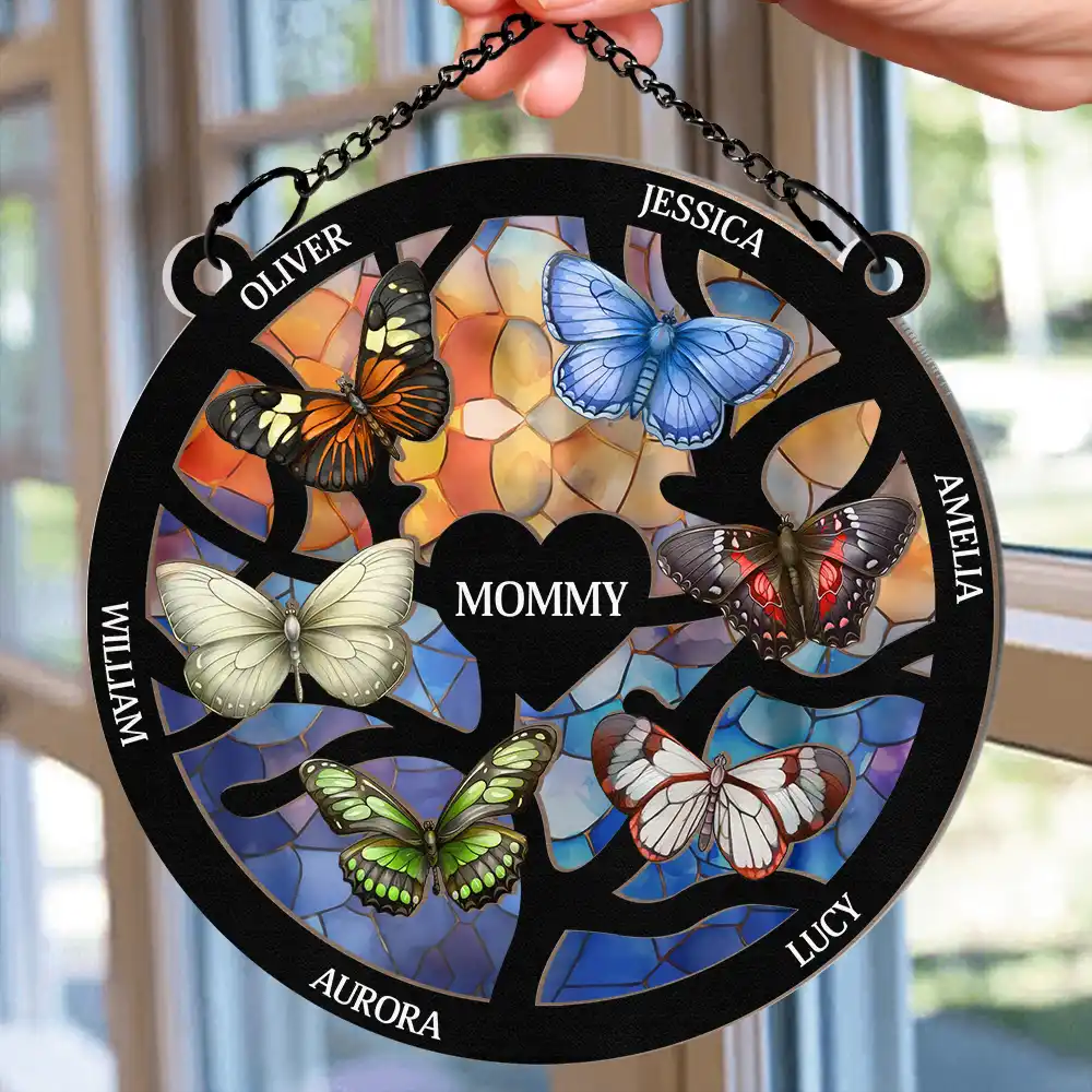 Birth Month Butterflies Nana Mom - Personalized Window Hanging Suncatcher Ornament - Image 2
