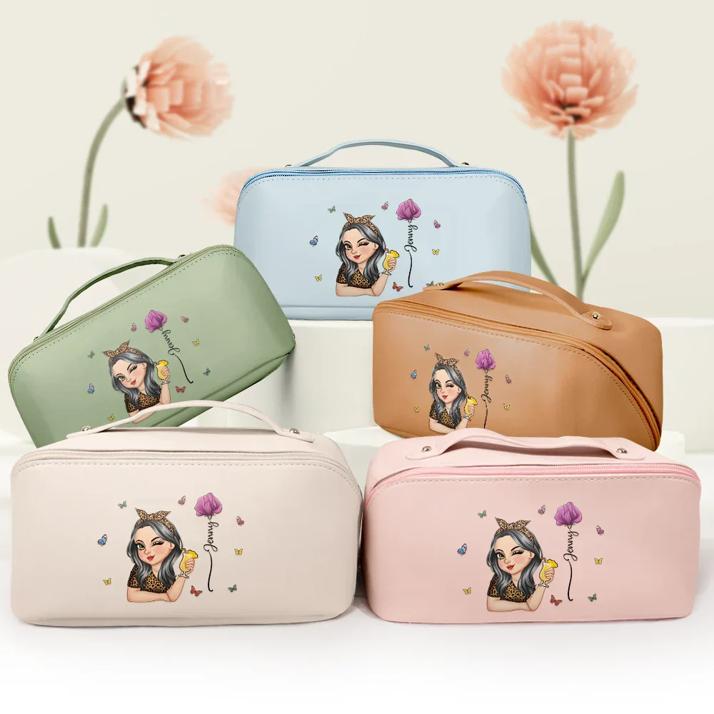 Birth Month Flower Blooming In Love - Personalized Leather Makeup Bag - Image 3