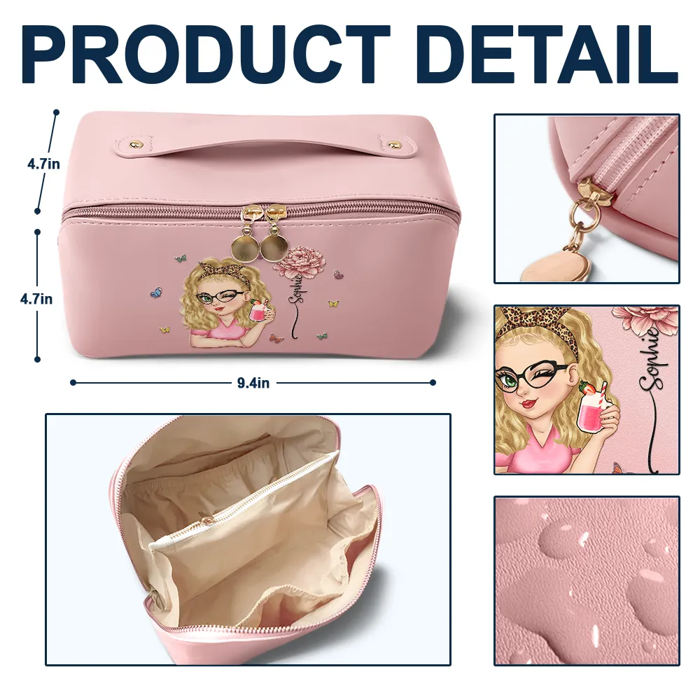 Birth Month Flower Blooming In Love - Personalized Leather Makeup Bag - Image 4