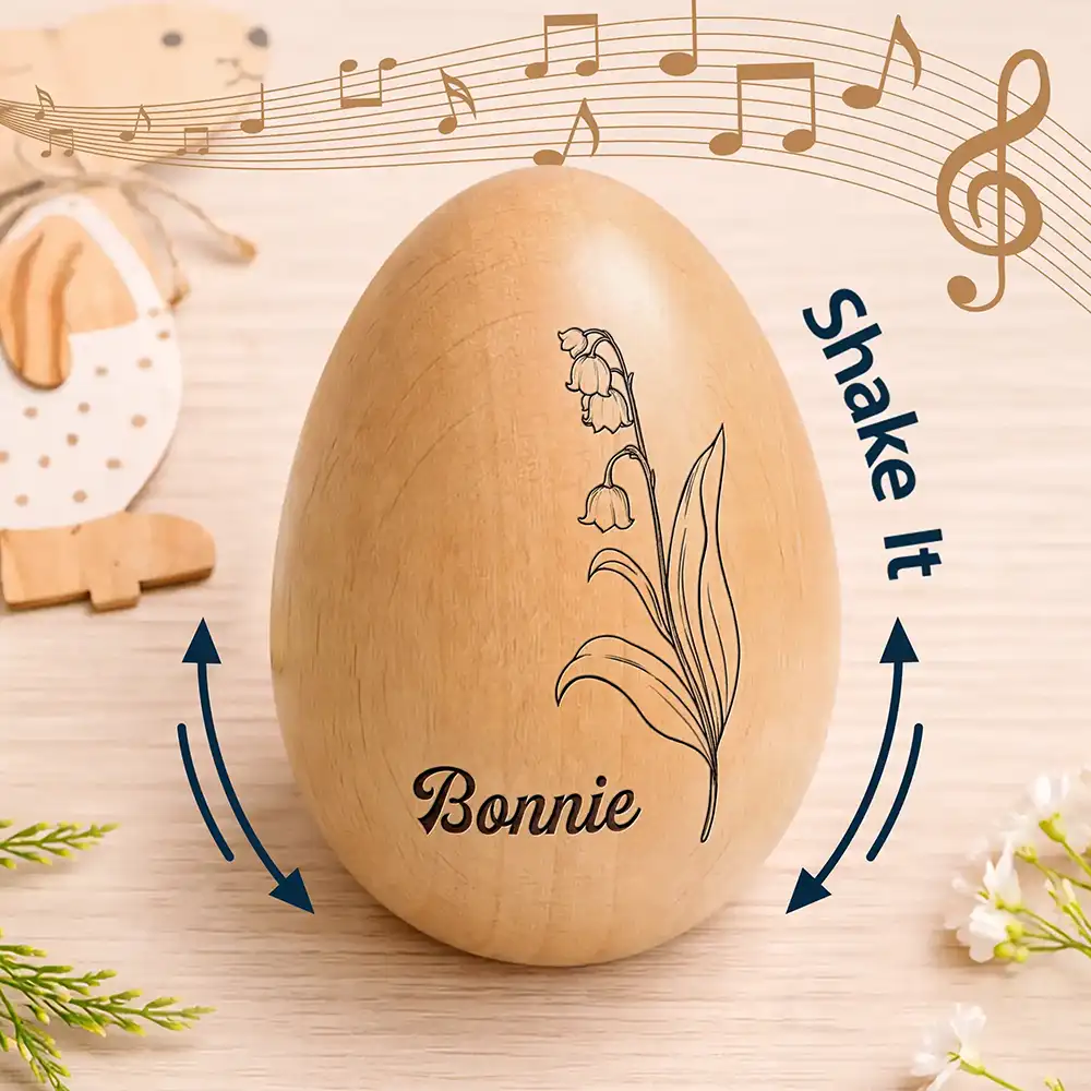 Birth Month Flower Blooms - Personalized Musical Wooden Easter Egg Shaker - Image 2