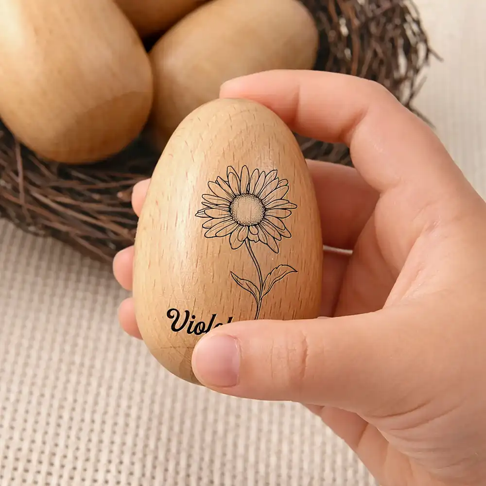 Birth Month Flower Blooms - Personalized Musical Wooden Easter Egg Shaker - Image 4