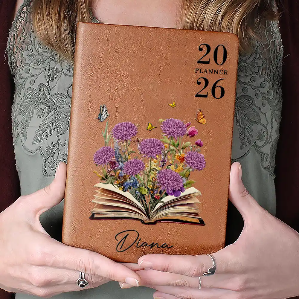 Birth Month Flower Blooms Planner 2026 - Personalized Leather Journal - Image 4