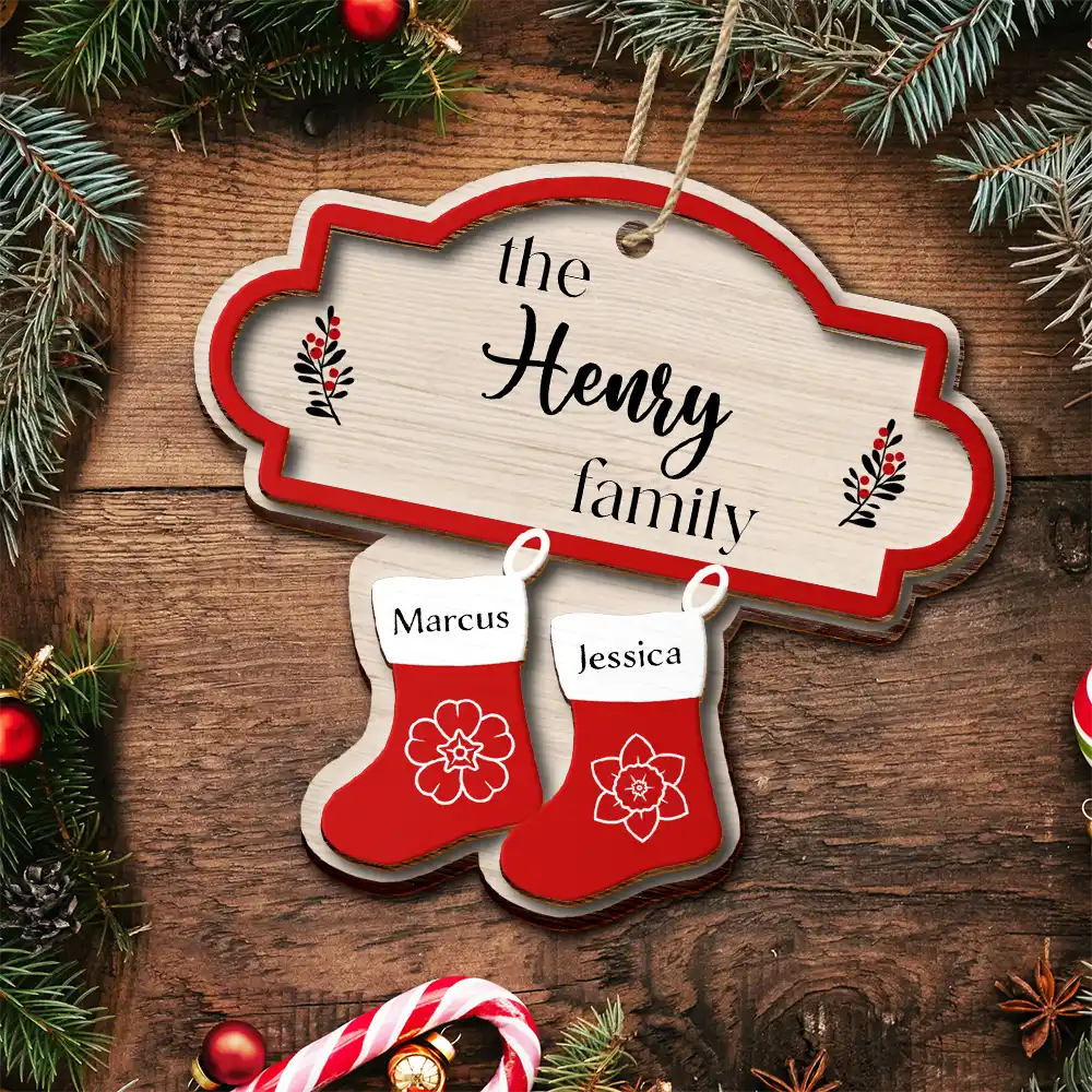 Birth Month Flower Family Stockings - Personalized 2-Layered Wooden Ornament - Image 5